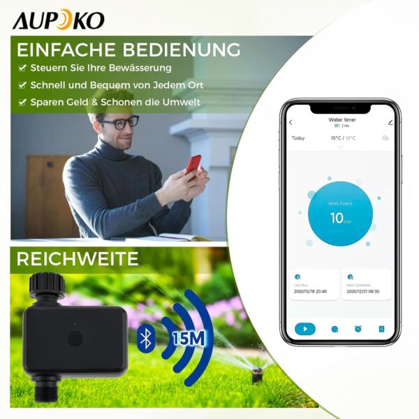 Aupoko Smarter Bewässerungs-Timer mit Bluetooth, App & IP55