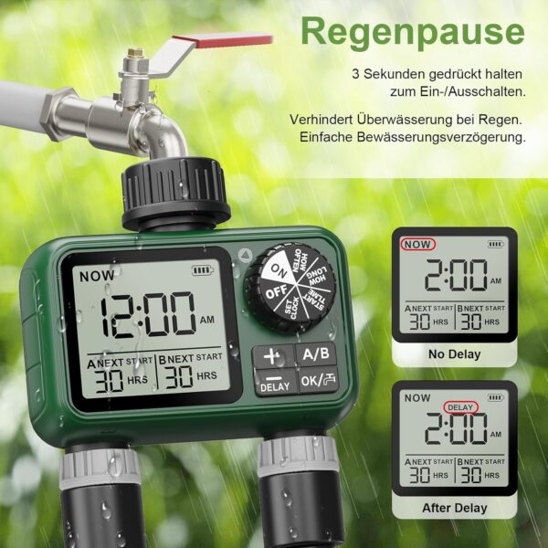 Bewässerungscomputer 2 Ausgänge, Großer LCD, Automatischer Timer mit Regensverzögerung