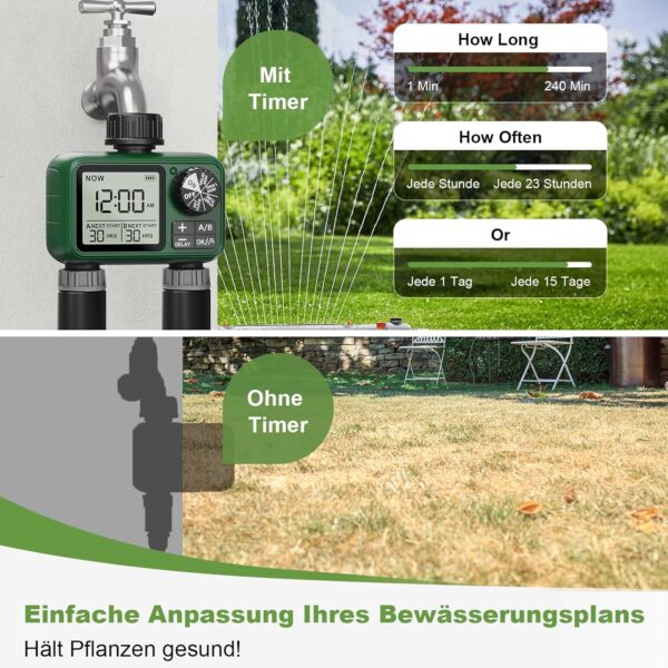 Bewässerungscomputer 2 Ausgänge, Großer LCD, Automatischer Timer mit Regensverzögerung