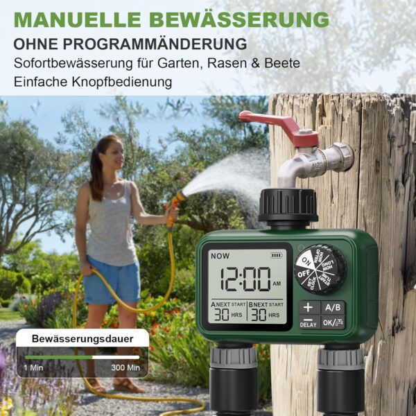 Bewässerungscomputer 2 Ausgänge, Großer LCD, Automatischer Timer mit Regensverzögerung