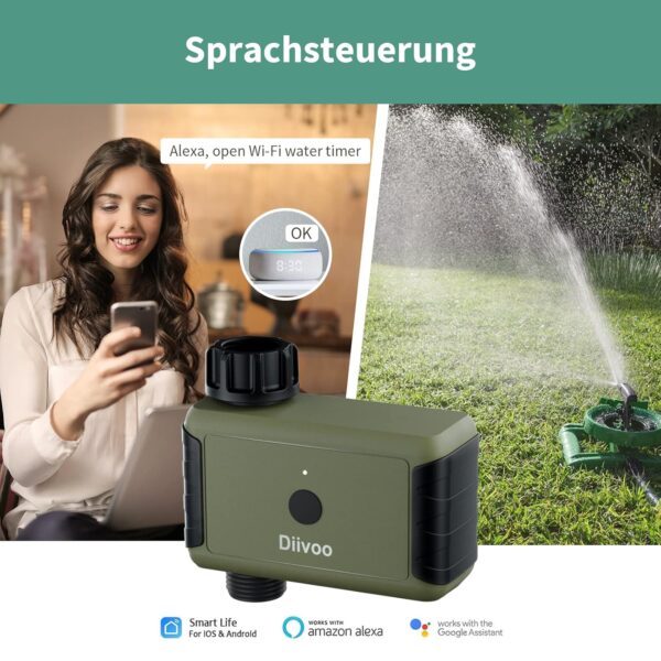 Diivoo WiFi-Bewässerungscomputer mit App, Alexa & Regenverzögerung