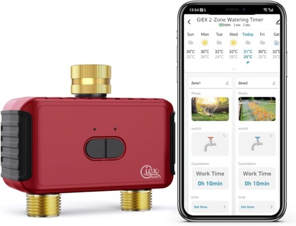 GIEX Wi-Fi 2-Zonen-Bewässerungs-Timer für Schläuche, Tuya/Smart Life App