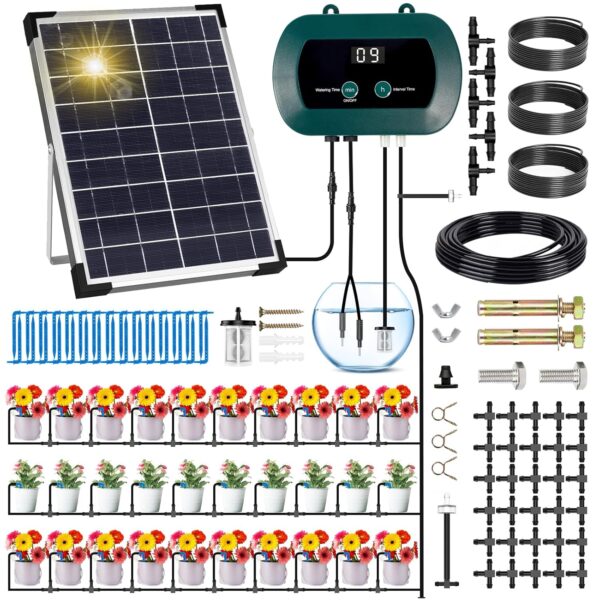 GUHAOOL Solar-Autobewässerung für 30 Topfpflanzen mit Timer & 35m Schlauch