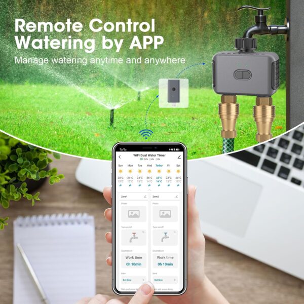 Haozee WLAN-Bewässerungscomputer mit 2 Ausgängen, Automatische Timer für Garten & Balkon
