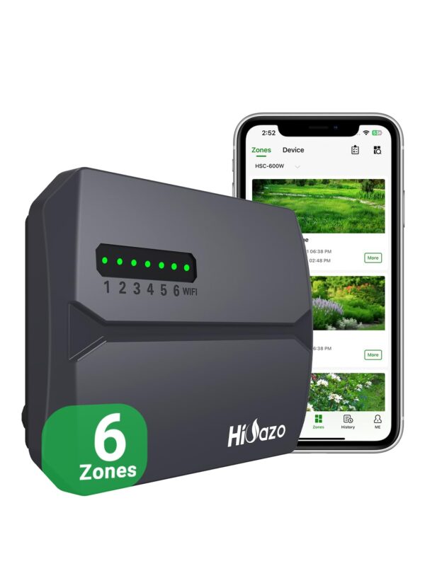 HiOazo HSC-600W WiFi Smart Bewässerungscomputer, 6 Zonen, App-Steuerung, Wetterabhängig