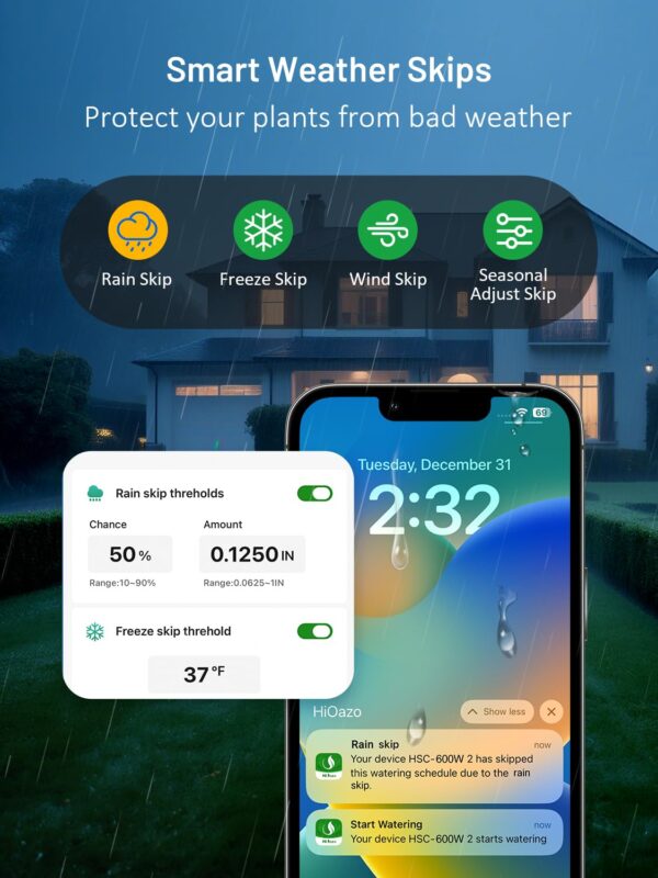 HiOazo HSC-600W WiFi Smart Bewässerungscomputer, 6 Zonen, App-Steuerung, Wetterabhängig