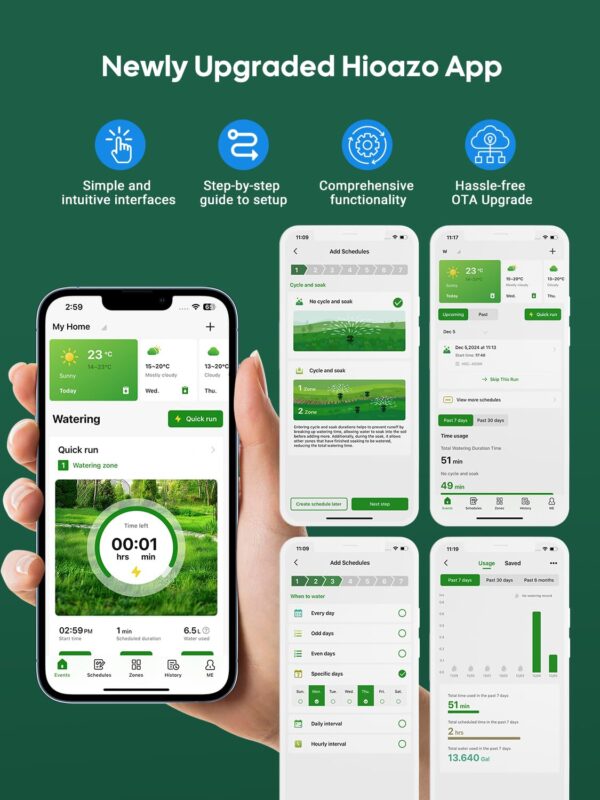 Hioazo WiFi-Bewässerungscomputer App-Steuerung 4-Zonen 16 Programme