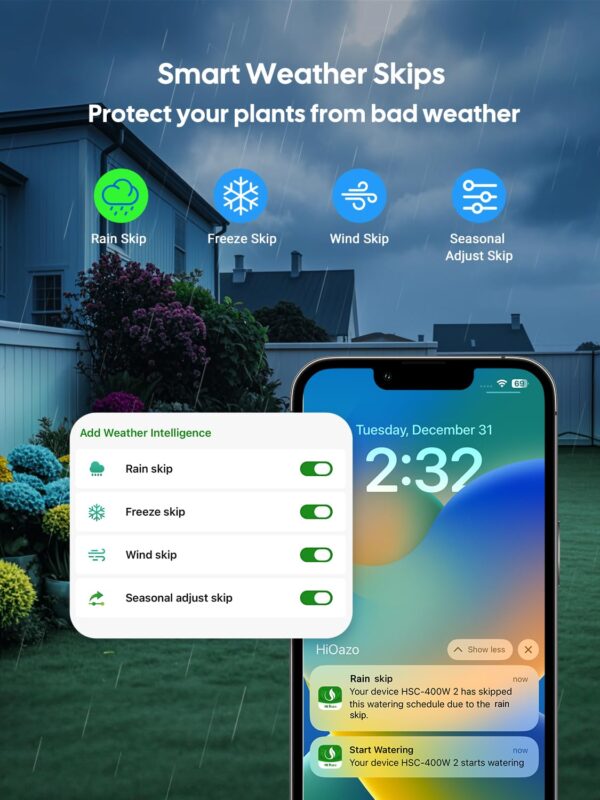 Hioazo WiFi-Bewässerungscomputer App-Steuerung 4-Zonen 16 Programme