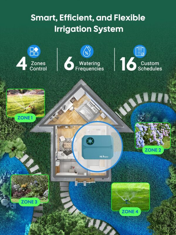 Hioazo WiFi-Bewässerungscomputer App-Steuerung 4-Zonen 16 Programme