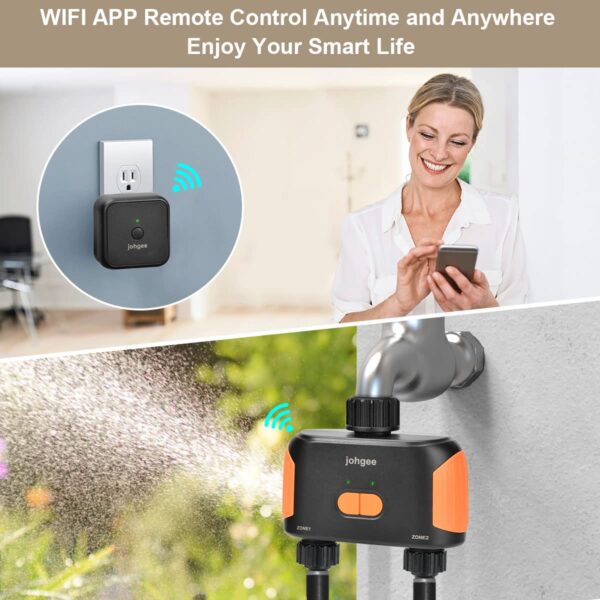 johgee WiFi-Bewässerungs-Timer mit 2 Ausgängen, App-/Sprachsteuerung, IPX5