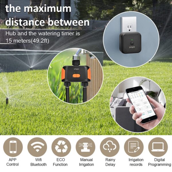johgee WiFi-Bewässerungs-Timer mit 2 Ausgängen, App-/Sprachsteuerung, IPX5