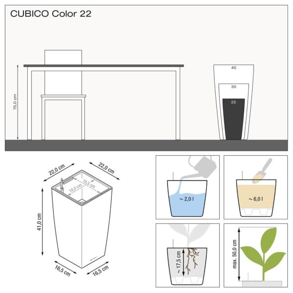 Lechuza Cubico Colour 22 Farbtopf mit Bewässerungseinsatz