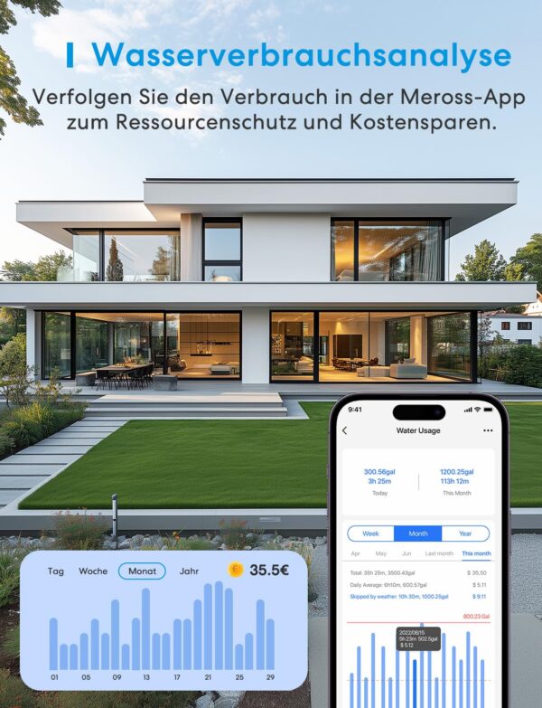 Meross MST100 WLAN-Bewässerungscomputer App-Steuerung Regenverzögerung