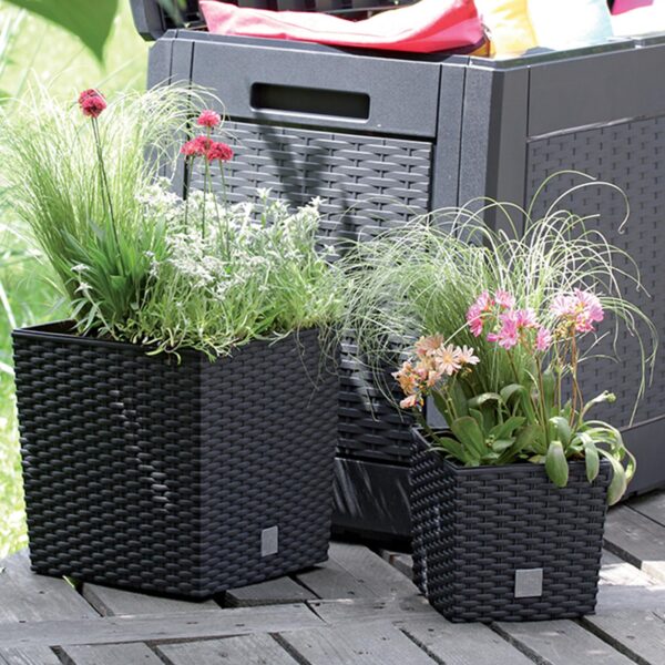 Prosperplast Blumentopf mit Bewässerungssystem, anthrazit, wetterfest UV-beständig