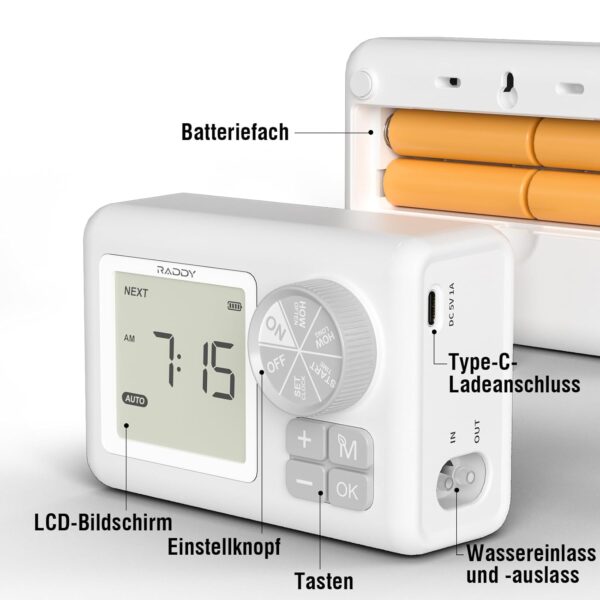 Raddy WS-6 Automatisches Gießsystem für 15 Topfpflanzen, LCD, USB-Alarm