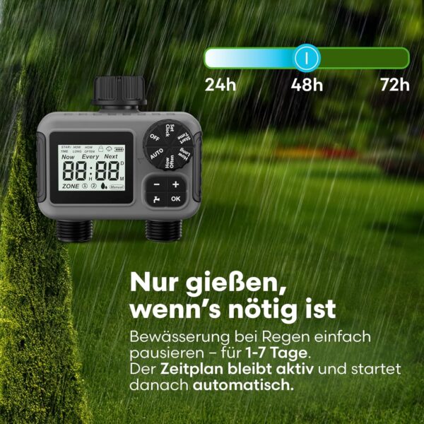 rainfactory Bewässerungstimer 2 Ausgänge IP55 wasserdicht Regenverzögerung