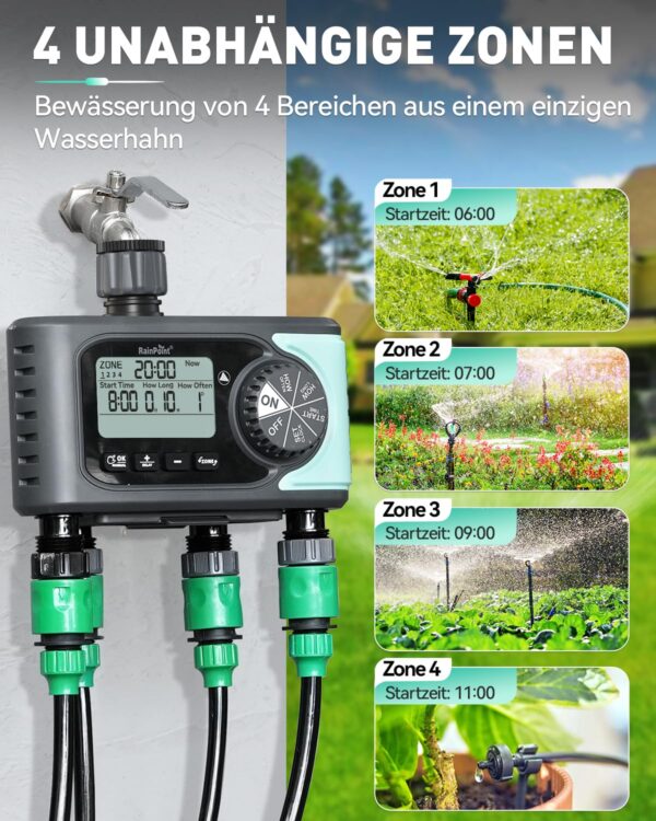RAINPOINT Bewässerungscomputer 4 Zonen mit Regenverzögerung & Automatik