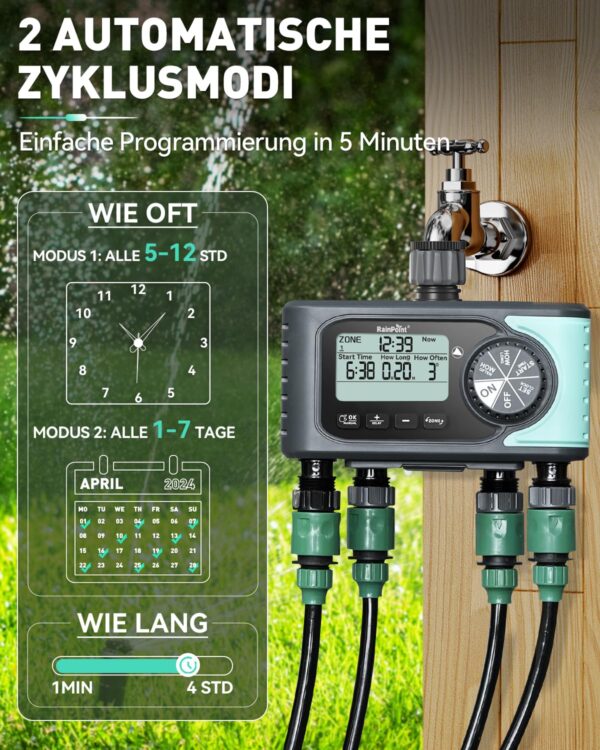 RAINPOINT Bewässerungscomputer 4 Zonen mit Regenverzögerung & Automatik