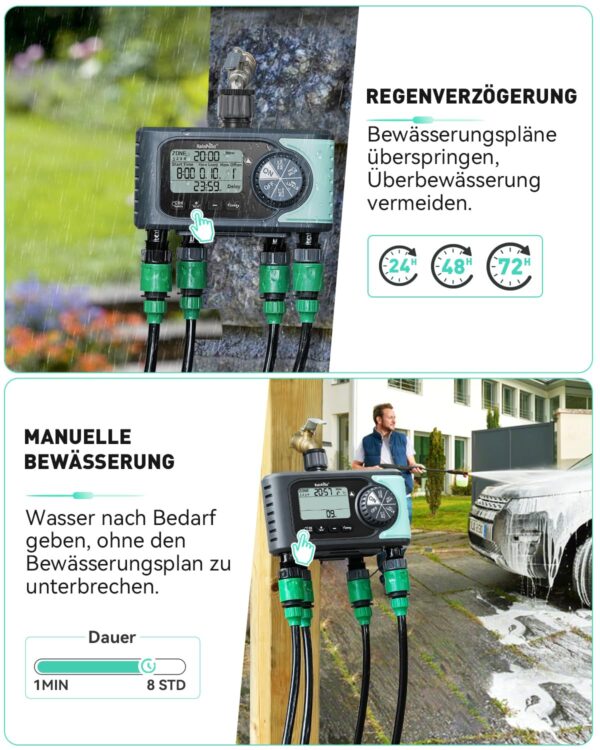 RAINPOINT Bewässerungscomputer 4 Zonen mit Regenverzögerung & Automatik
