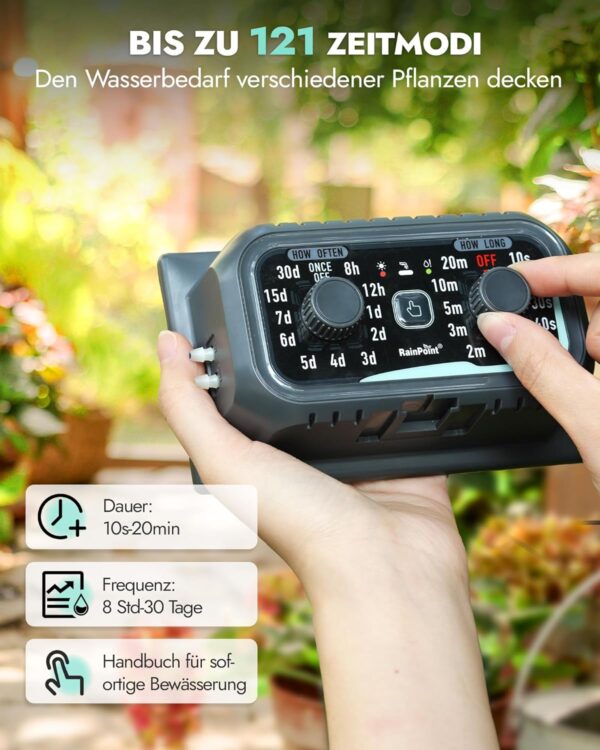 RAINPOINT Solar-Bewässerungssystem mit 121 Modi, 2000 mAh Akku, 45 l/h