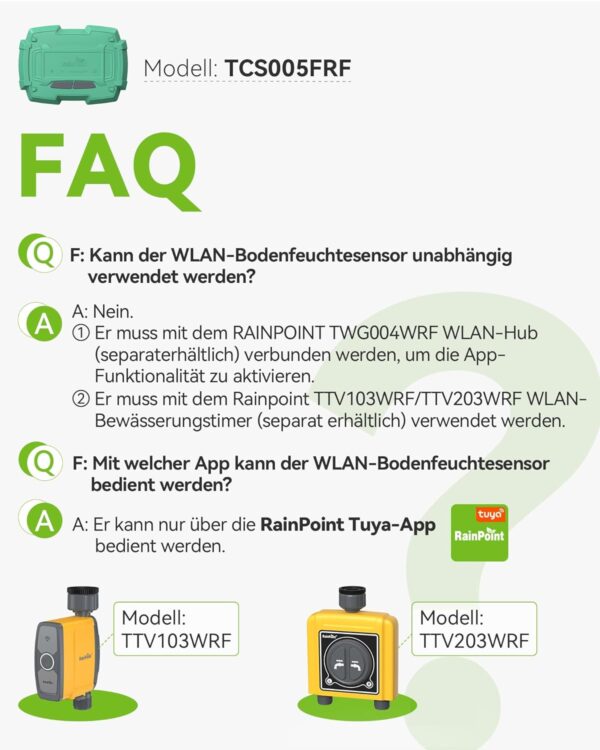 RAINPOINT WiFi Bodenfeuchtigkeitssensor TCS005FRF Tuya App-Steuerung