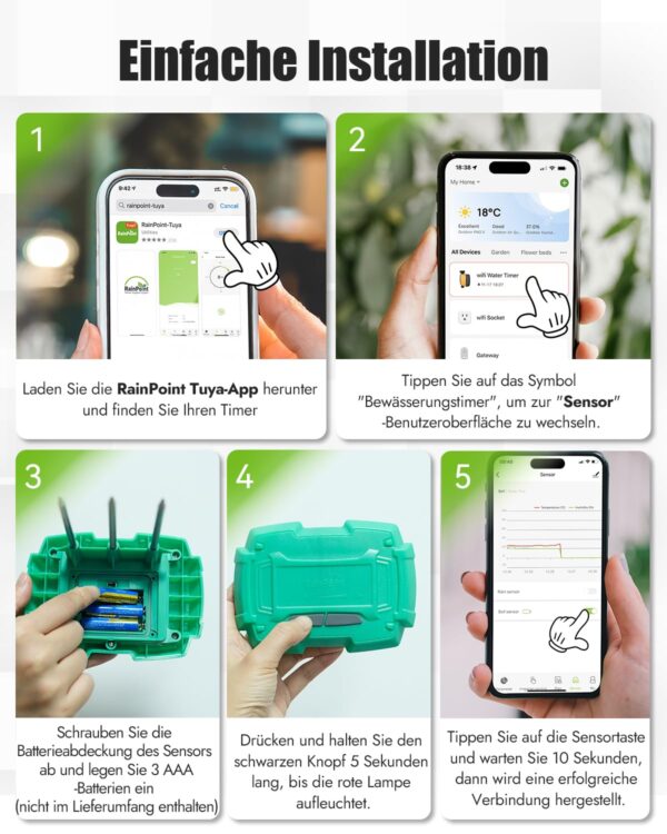 RAINPOINT WiFi Bodenfeuchtigkeitssensor TCS005FRF Tuya App-Steuerung