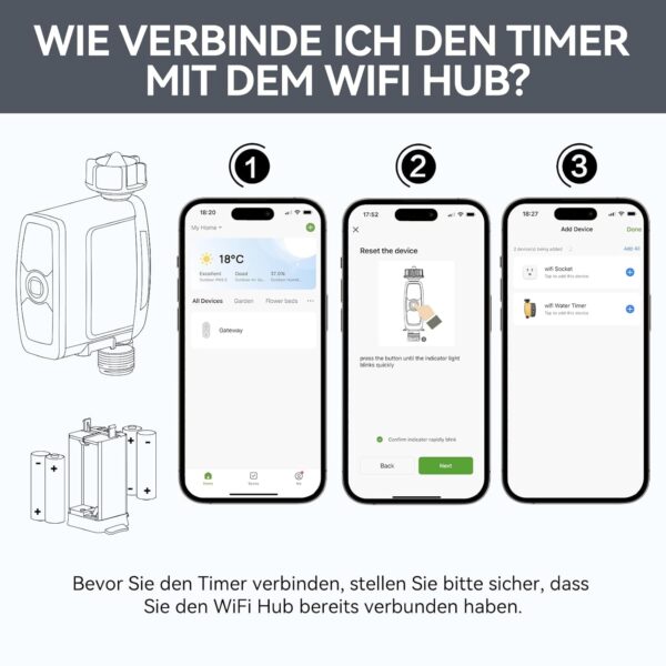 RAINPOINT WLAN-Bewässerungscomputer mit Messing-Anschlüssen, für TWG004WRF Hub