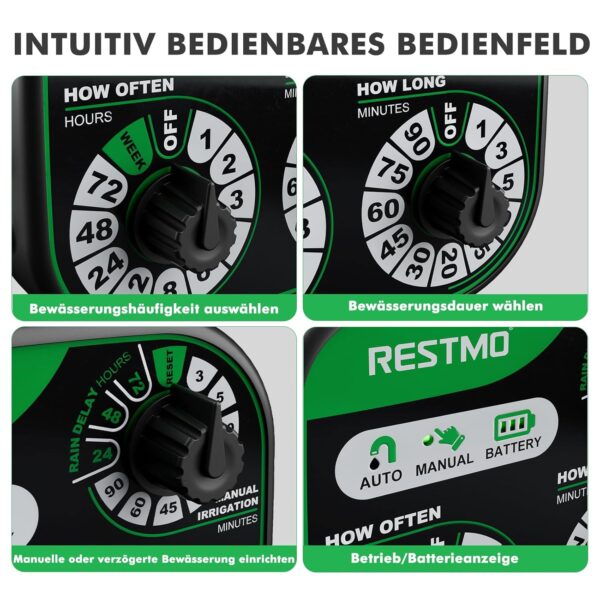 Restmo Gießtimer mit 3 Drehknöpfen, 3 Bewässerungsmodi