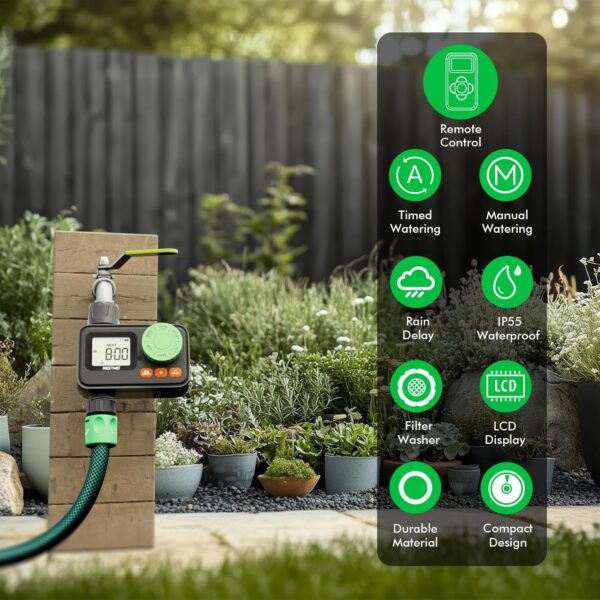RESTMO RF-Wassertimer für Außenhahn mit Fernbedienung & Regenverzögerung
