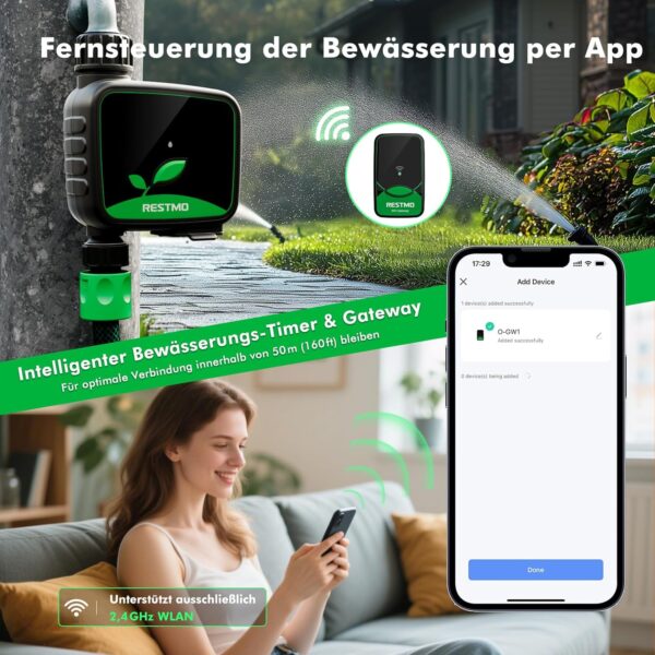 RESTMO WiFi Bewässerungstimer Programmierbar 3 Modi 1-Zone für Garten