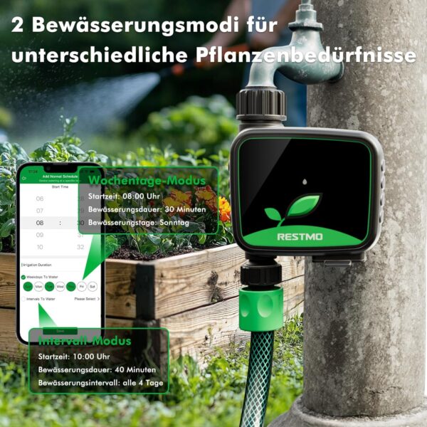 RESTMO WiFi Bewässerungstimer Programmierbar 3 Modi 1-Zone für Garten