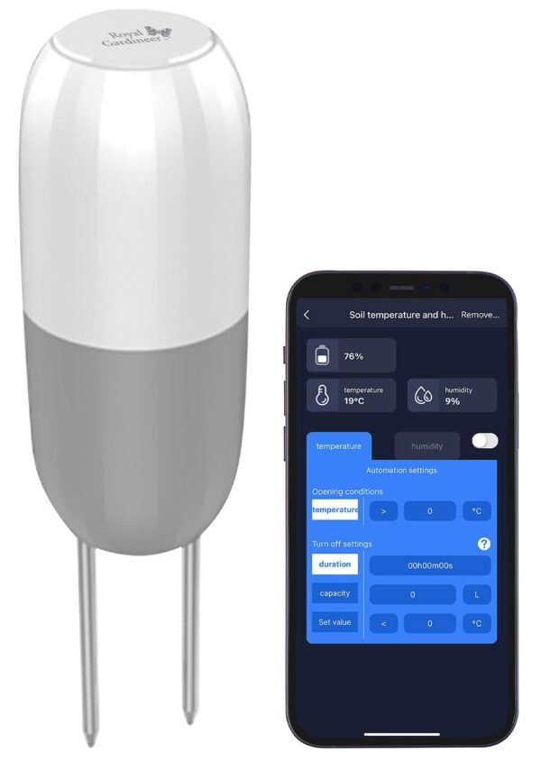 Royal Gardineer 2-in-1 Bodenfeuchte- & Temperatursensor WLAN App IP65
