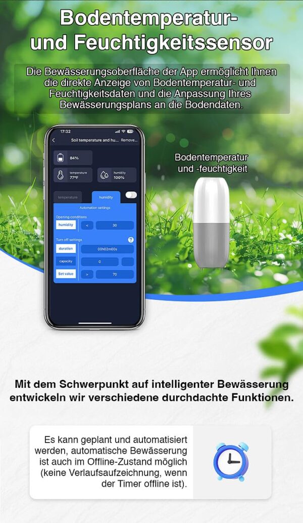 Royal Gardineer 2-in-1 Bodenfeuchte- & Temperatursensor WLAN App IP65