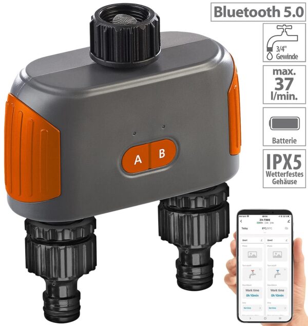 Royal Gardineer 2-Zonen-Bewässerungscomputer Bluetooth 5 App-Timer