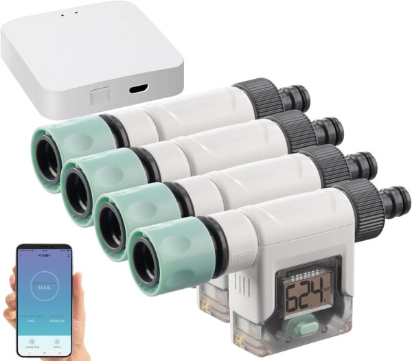 Royal Gardineer 4er-Set Smart Wassermesser Gartenschlauch WiFi App Bluetooth