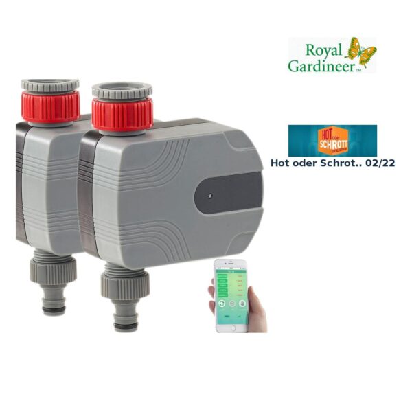 Royal Gardineer Bluetooth-Bewässerungscomputer: 2er-Set mit App-Steuerung