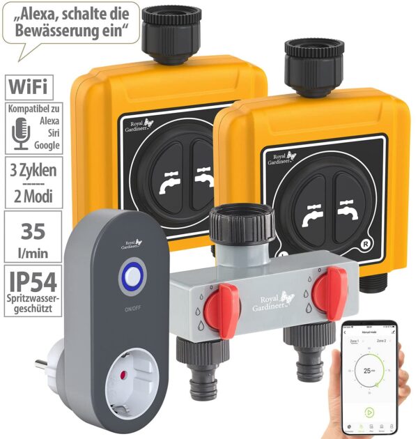 Royal Gardineer Dual-Ventil WLAN-Bewässerung mit 2 Ventilen