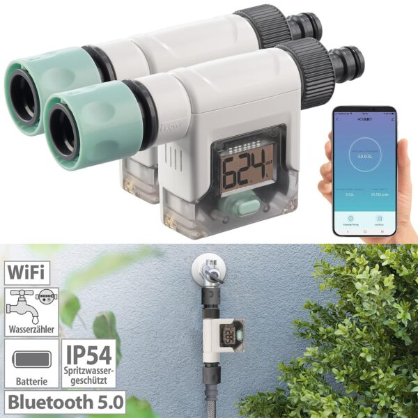 Royal Gardineer Smart-Wassermesser Gartenschlauch Set 2 Bluetooth App