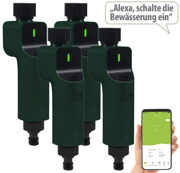 Royal Gardineer ZigBee Bewässerungsset: 4 Ventile mit App- & Sprachsteuerung