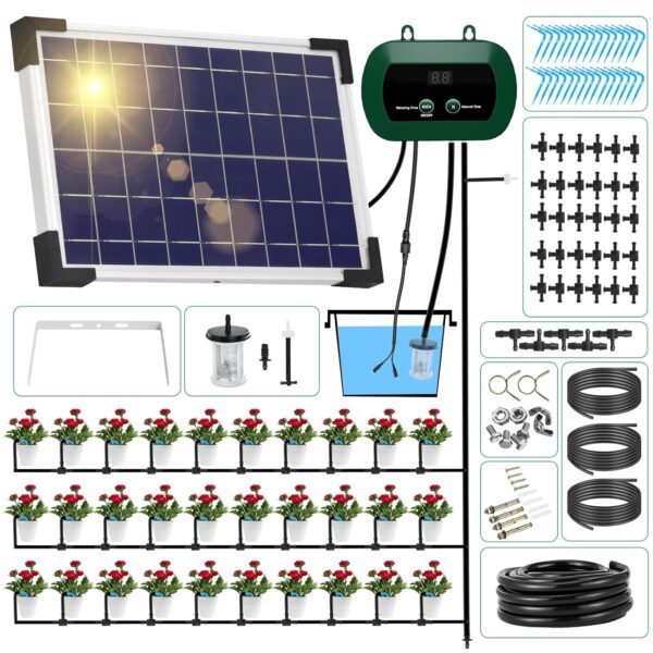 Solar Bewässerungssystem, 300 Programme, automatisch, 30 m Tröpfelschlauch