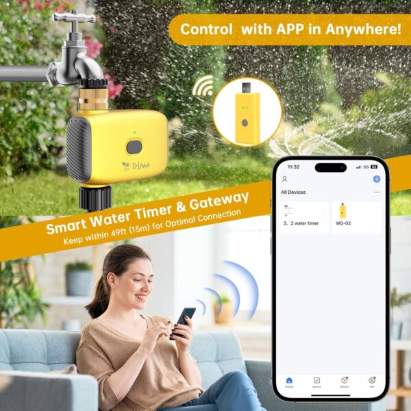 TRJZWA WiFi-Bewässerungscomputer mit Messinganschluss, Fernsteuerung & Regenverzögerung