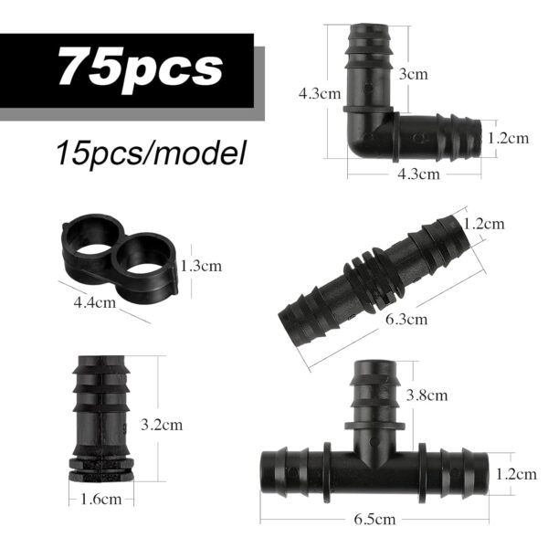 UFLF Bewässerungsverbinder-Set 16 mm: T-Stücke, Winkel, Stopfen - 75 Stk