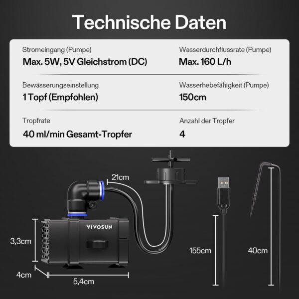 VIVOSUN FlexFeed Tropfbewässerungsset Automatisch mit Pumpe & App für VGrow