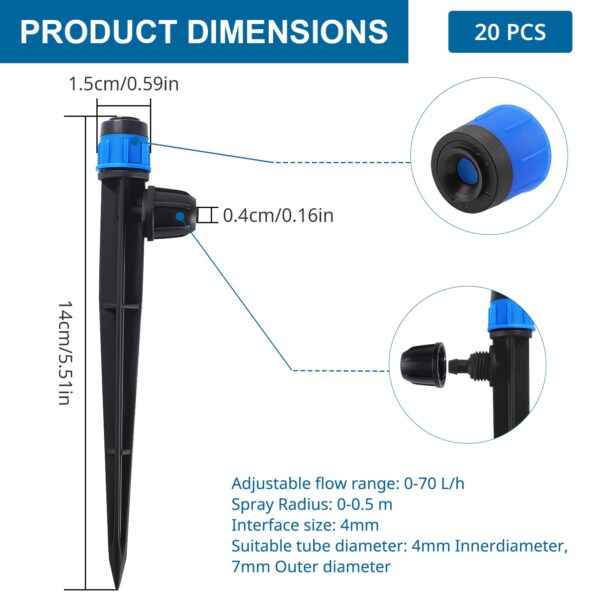 VooGenzek 20 Stk. 360° verstellbarer Bewässerungssprinkler für 4/7 mm Schlauch