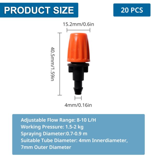 VooGenzek 20 verstellbare Mikro-Sprüher für 4/7mm Schläuche, orange