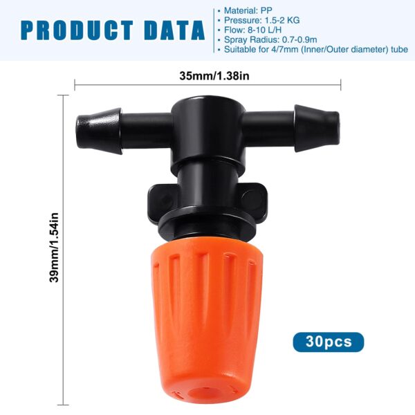 VooGenzek 30er Set Sprühköpfe T-Verbindungen, Gartennebel-Kühlung, Orange