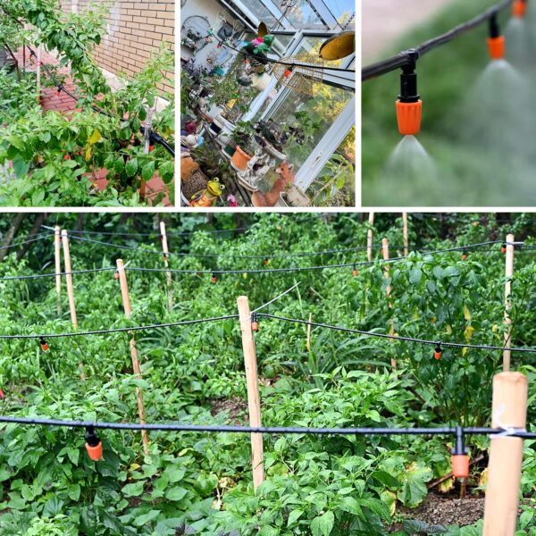 VooGenzek 30er Set Sprühköpfe T-Verbindungen, Gartennebel-Kühlung, Orange
