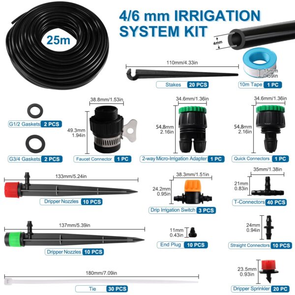 VooGenzek 4/6 mm Bewässerungskit 162 Teile 25 m Schlauch DIY