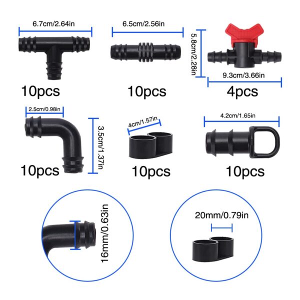 VooGenzek 54-Teile Bewässerungsset 16 mm Schlauchfittings