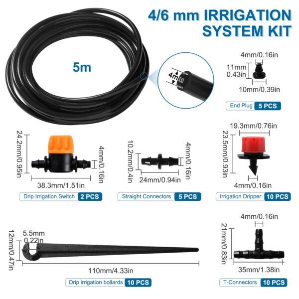 VooGenzek Bewässerungsset 43 Teile 4/6 mm 5m Schlauch DIY